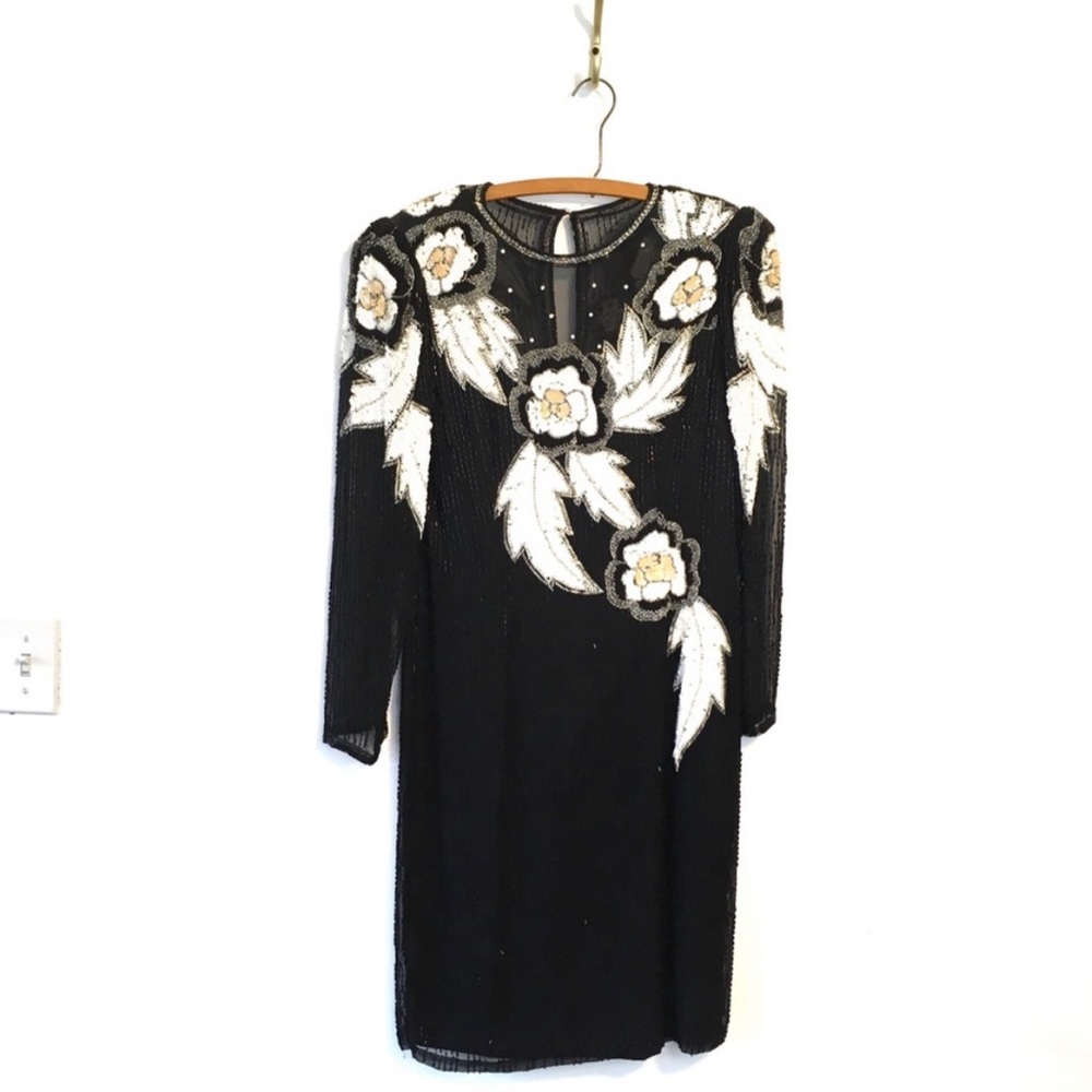 Vintage Sequined Silk Dress Beaded Cocktail Dress